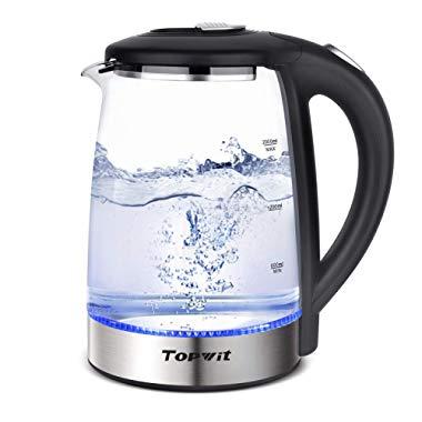 Topwit Electric Kettle Glass Water Heater Boiler, 2L Water Warmer Cordless with LED Light, Stainless Steel Lid & Bottom, Tea Kettle with Fast Heating, Auto Shut-Off & Boil Dry Protection, Upgraded