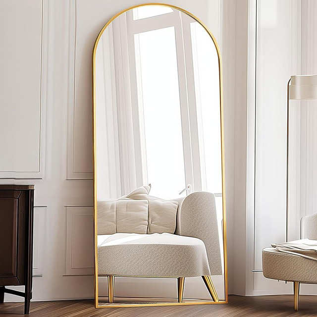 ZMYCZ Full Length Mirror, 71"x30" Arched Floor Length Mirror, Oversized Standing Mirror, Hanging or Leaning Against Wall Mounted Mirror, Large Full Body Mirror with Aluminum Frame for Bedroom (Gold)