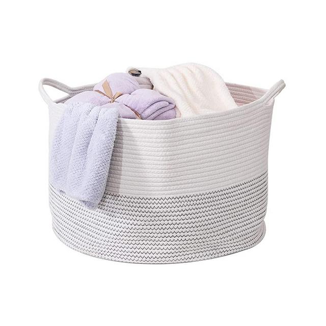 YCOCO Extra Large Woven Cotton Rope Basket with Handles,Kids Laundry Basket Hamper,Decorative Blanket Basket for Living Room,Baby Toy Storage Baskets Bin,21.7"x13.8",White