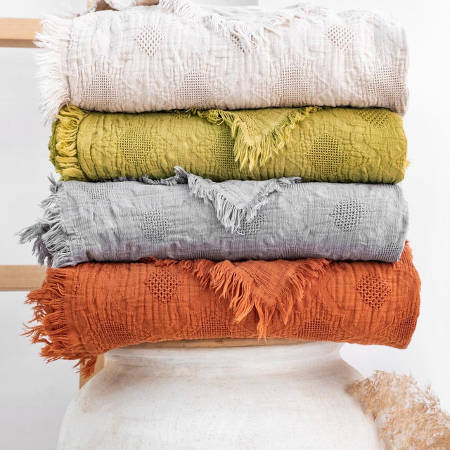 100% Cotton Bedspread King Muslin Blanket Beige Gauze Waffle Boho Bed Cover,Organic Throw Blanket,Turkish Coverlet