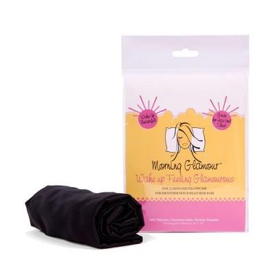 King 600 Thread Count 1pc Solid Satin Pillowcase Black - Morning Glamour