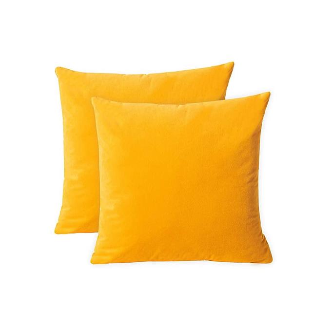 LDXHXS Throw Pillow Covers for Couch and Bed,Velvet Decorative Soft Square Throw Pillows-2pcs (18"X18", Apricot Yellow)