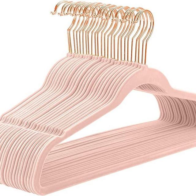 MIZGI Premium Velvet Hangers (Pack of 60) Heavyduty - Non Slip - Velvet Suit Hangers Blush Pink - Copper/Rose Gold Hooks,Space Saving Clothes Hangers