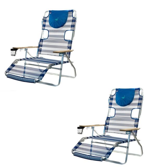 Ostrich 3-N-1 Lightweight Comfortable Aluminum Multi-Position Relaxing Reclining Beach Chair, Striped