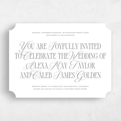 White Ticket Wedding Invitation - Orable Landscape