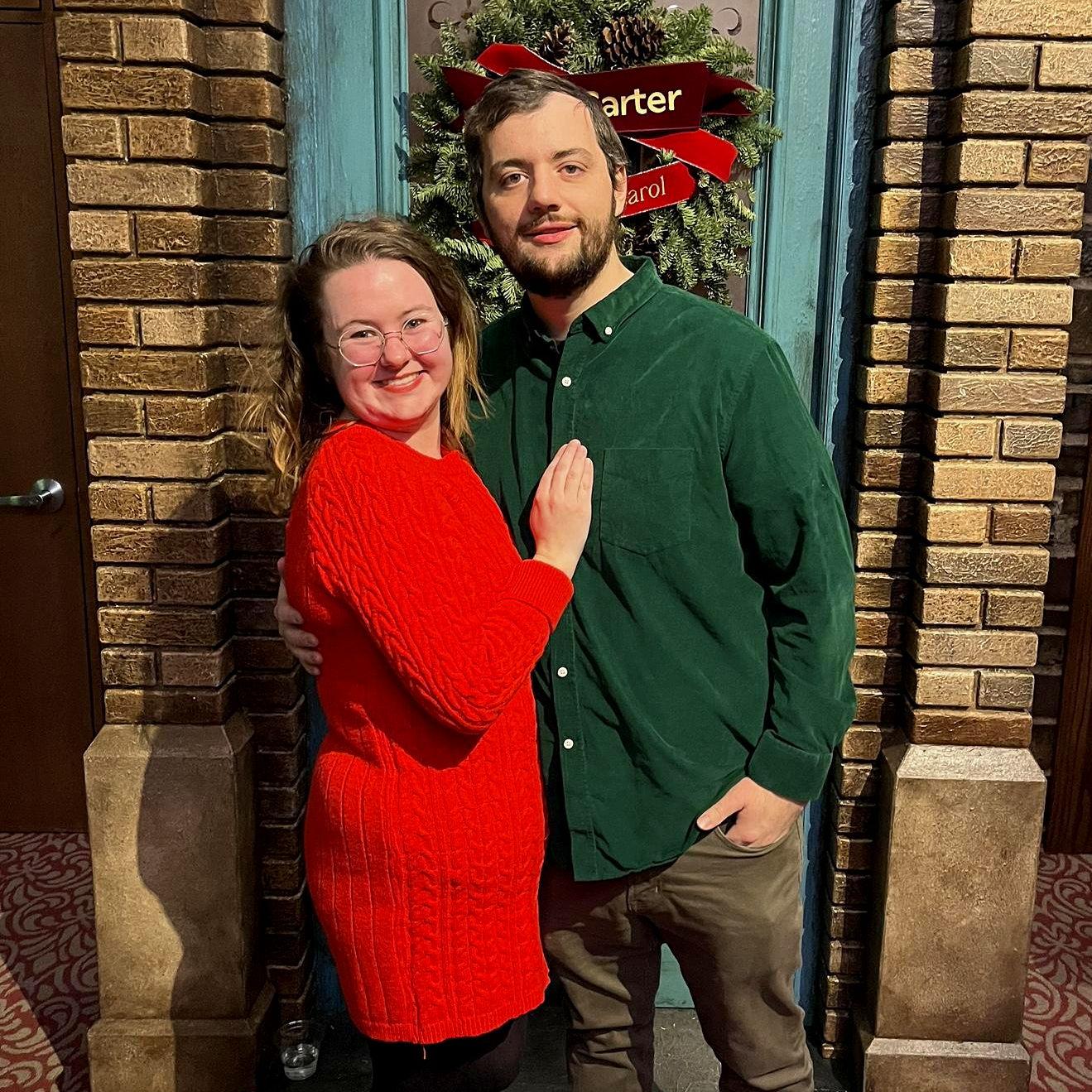 December 2025: Antonio is always ready to be a plus one, as they both pose for the Opening Night of A Christmas Carol while Chloe worked there as the Youth Ensemble Manager.