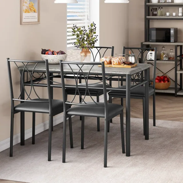 Dining Table Set, Kitchen Table Set for 4, 4 Piece Wooden Dining Room Table Set with 4 Chairs, Kitchen Rectangular Table Set for Small Space