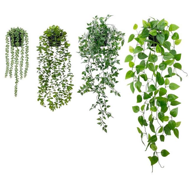 LOYWREE 4Pack Fake Hanging Plants Fake Potted Greenery Artificial Succulents Hanging Faux Eucalyptus Vine Mandala Vine Pothos Ivy for Home Wall Shelf Patio Garden Indoor Outdoor Decor