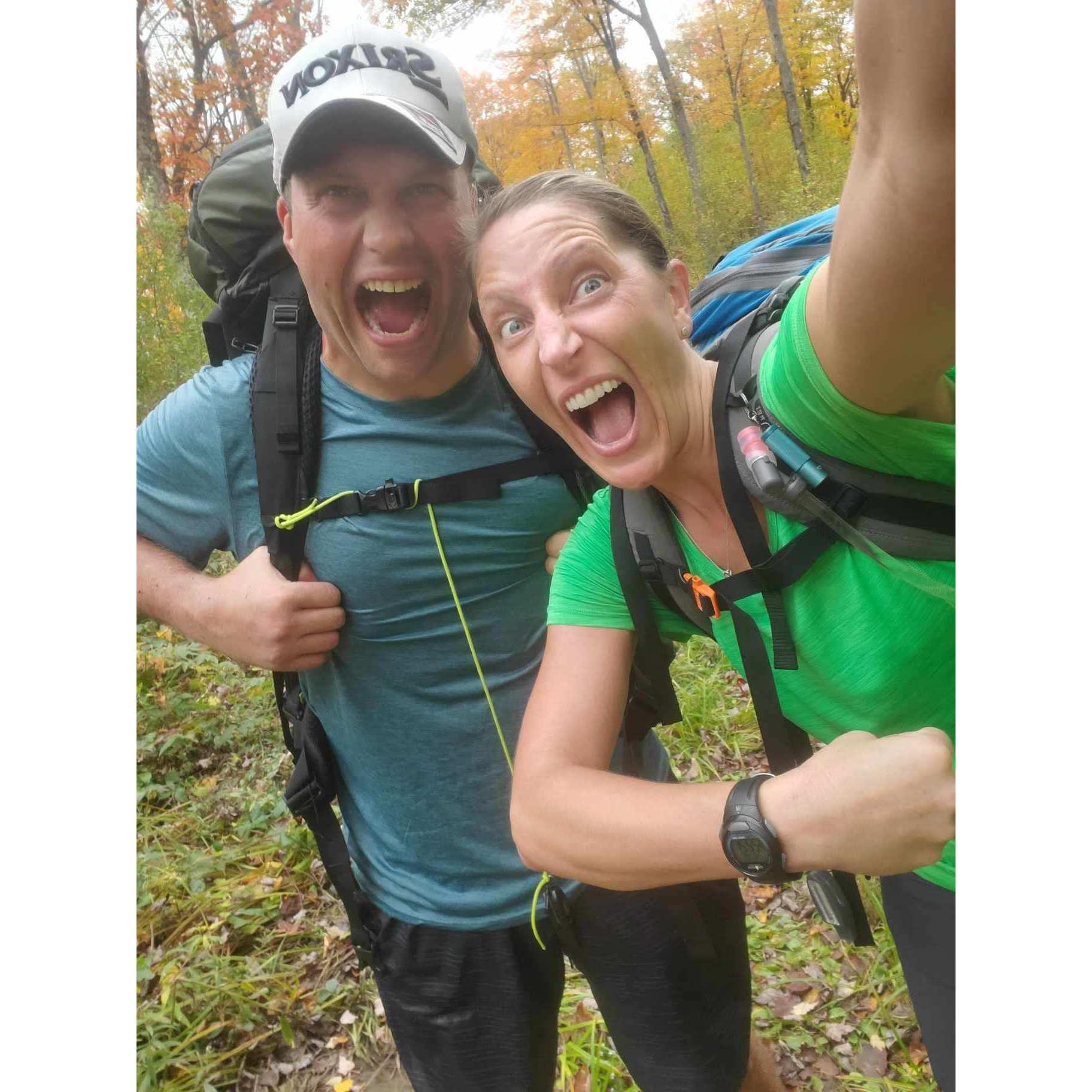 Stronger Together.  Always trying to do new things and enjoy the outdoors.  Our attempt at a 2 day hike.  We finished in one day instead of two, but the real adventure was getting back to the car.