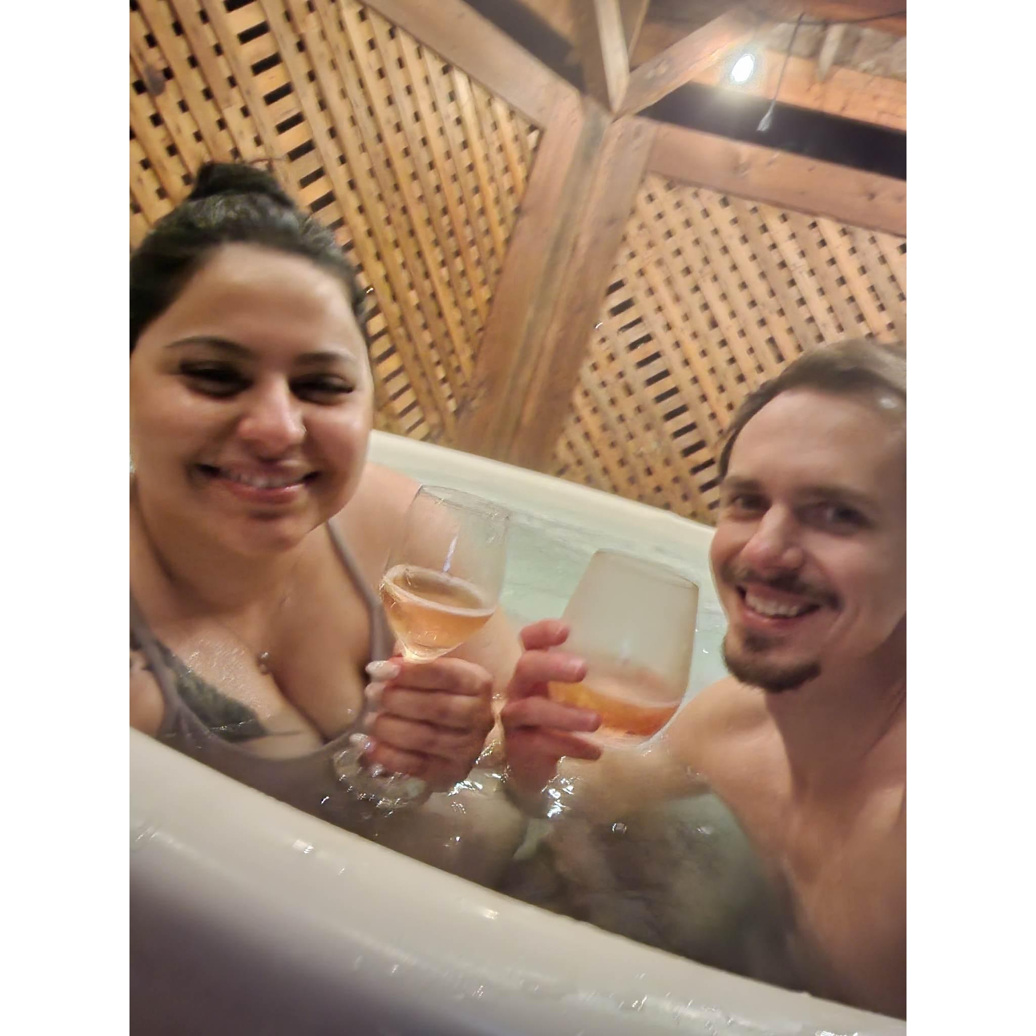 Post proposal- some romantic time in the hot tub.