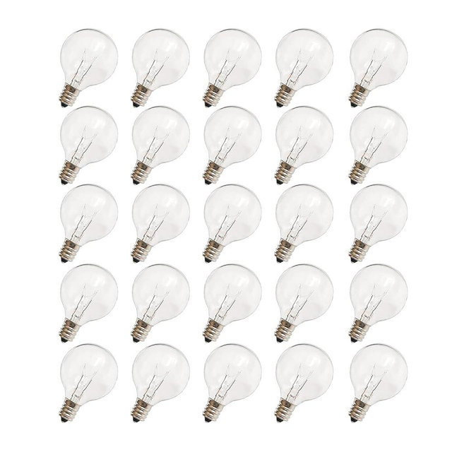 CHYParty G40 Replacement Light Bulbs, 120V 5W Clear Globe Bulb, E12 C7 Candelabra Base, 1.5 Inch Glass Incandescent Bulbs for Indoor Outdoor Patio String Lights, Warm White -25 Pack