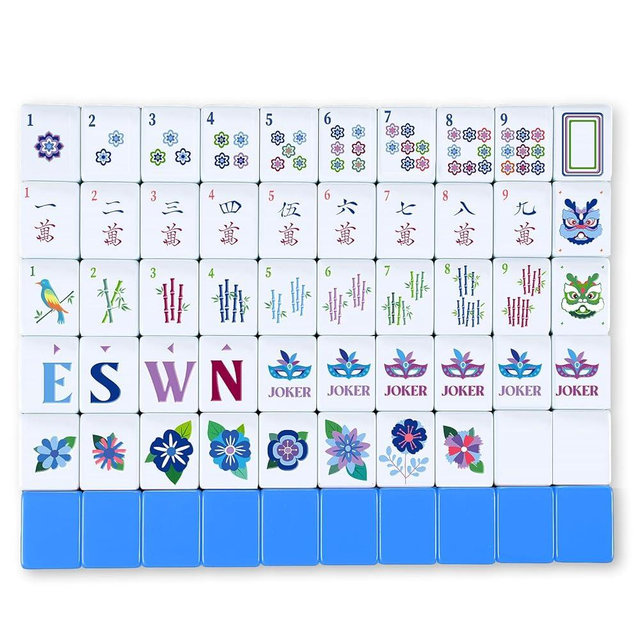Arrowbash 160 Pcs American Mah Jong Set 1.2 x 0.87 Inches Blue Back Melamine Mini Mahjong Tiles, Carved Pattern for Adult Social Games, Mahjong Lovers, Beginners