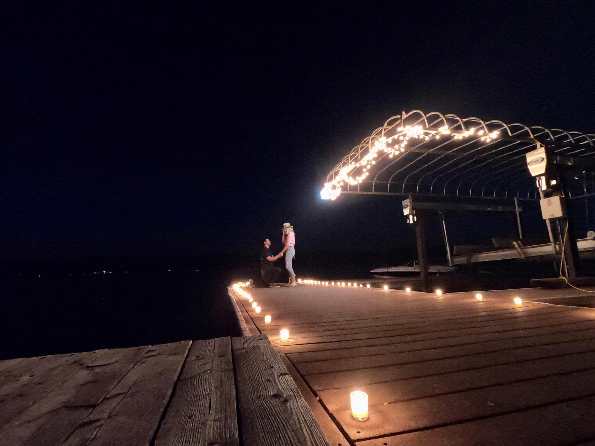 Brin's proposal at Martha's family's dock on Flathead Lake, Montana.