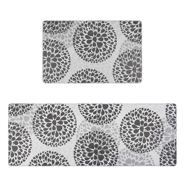 Homcomoda Kitchen Rugs Set Anti Fatigue Kitchen Floor Mat Easy to Clean 2Piece Non Slip Comfort PVC Leather Heavy Duty Standing Mats Indoor Outdoor (Grey Drop)