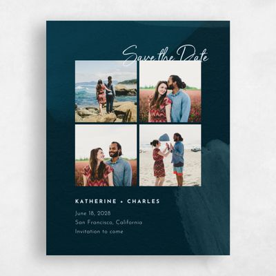 Deep Teal, Blue Wedding Save the Date - Riverside Photo