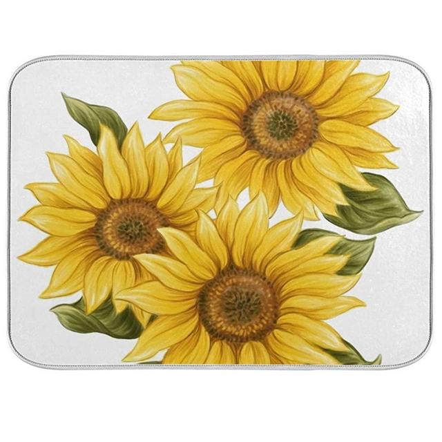 Sunflower Dish Drying Mat for Kitchen Counter - 18" x 16" inch Microfiber Dish Mat Absorbent Drying Pad Dish Drainer Mats for Countertop Heat-resistant and ECO Friendly - Yellow