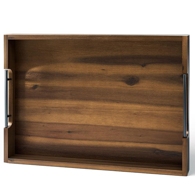 TIDITA 20 x 14 Inch Large Wooden Tray for Ottoman – Large Ottoman Tray for Living Room, Decorative Serving Tray with Handles, for Coffee Table, Kitchen Counter & Home Decor