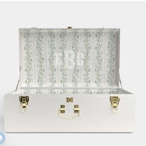 Bridal Trunk, White / Darling Dogwood / Embroidery Embroidery Type: Monogram Font: Crawford Thread Color: White Line 1: EBC