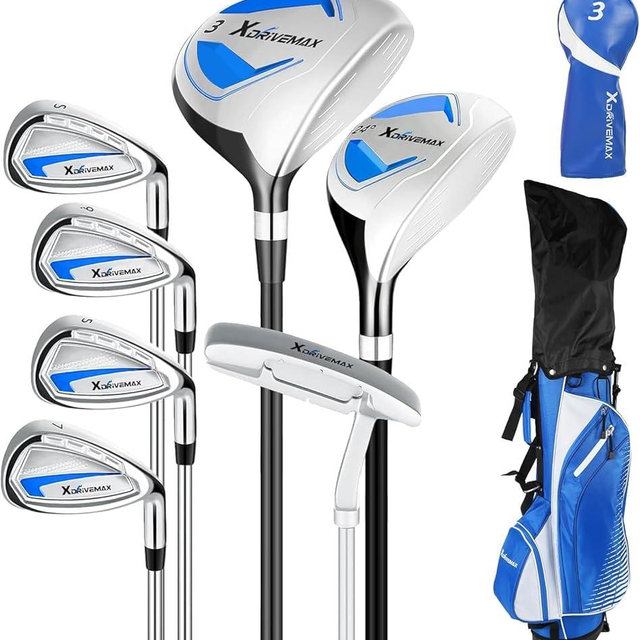 XDriveMax 8-Piece Right & Left Hand Complete Golf Club Set for Men & Women: Wood, Hybrid, Irons, Putter & Bag - Beginner Friendly, High Distance & Accuracy