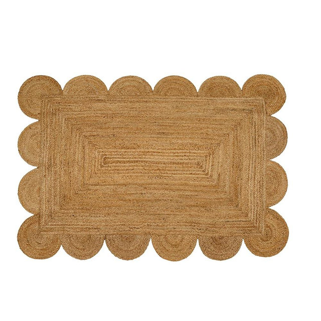 RIANGI Hand Woven Jute Braided Rug, 2'x3' – Natural, Reversible Boho Entry Area Rugs for Kitchen, Living Room, Scalloped Jute Rug 2x3 Feet Farmhouse Indoor Outdoor Decorative Floor Rug, 24x36 Inches