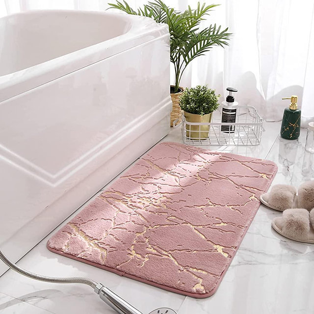 Eanpet Marble Bathroom Rugs Nonslip Pink Bathroom Mats Ultra Soft Washable Bath Mats for Bathroom Floor Mats Carpet Water Absorbent Shower Rug Decoration for Kitchen Bedroom Living Room,16" x 24"