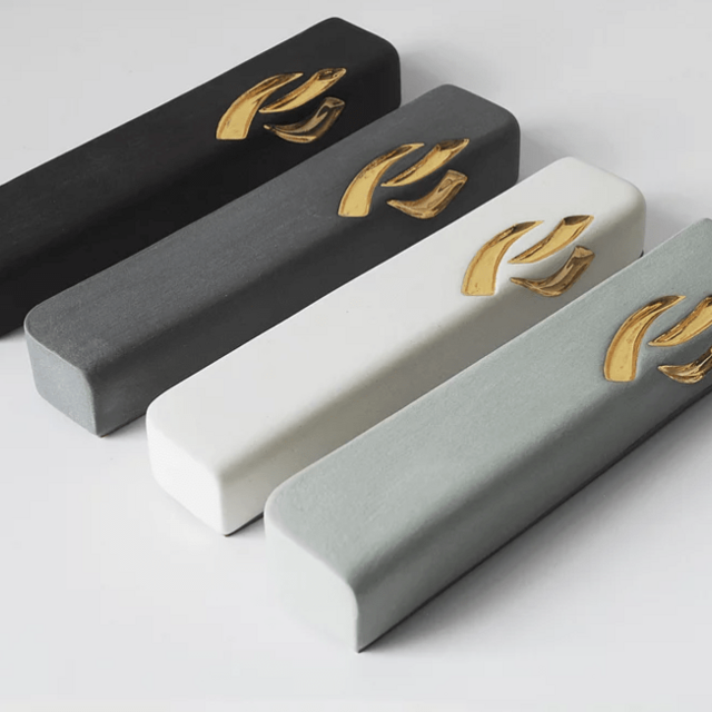 Small Ceramic Mezuzah Case with Gold by Yahalomis - (Choice of Color)