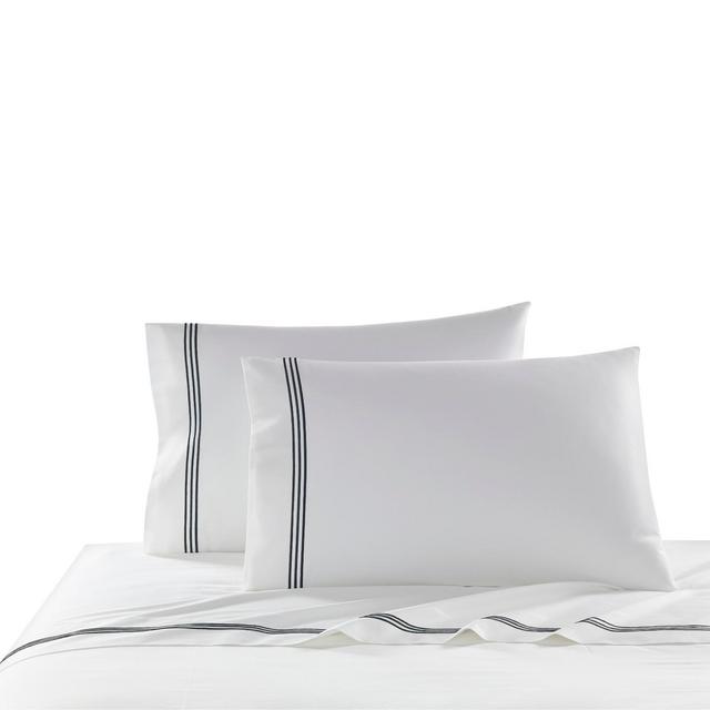 Queen 2pk Triple Line Solid Pillowcase Set Black - Cassadecor