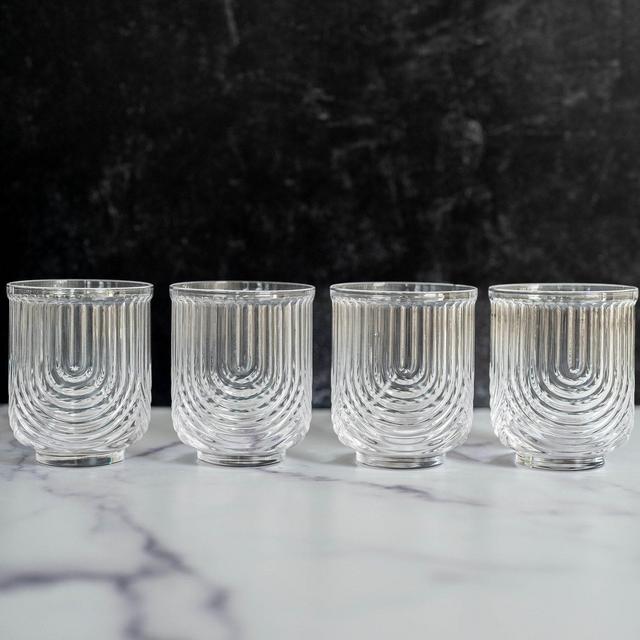 Art Deco Cocktail Glasses (Set Of 4) Lowball Ribbed Wave Glasses - 12oz Vintage Crystal Glasses Drinking Set