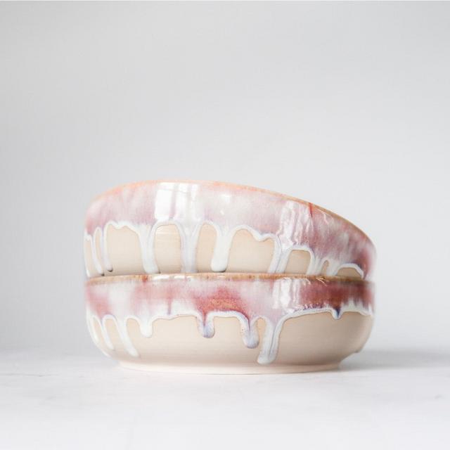 Handmade ceramic pasta bowls | dinner bowls | dining set | pink & white