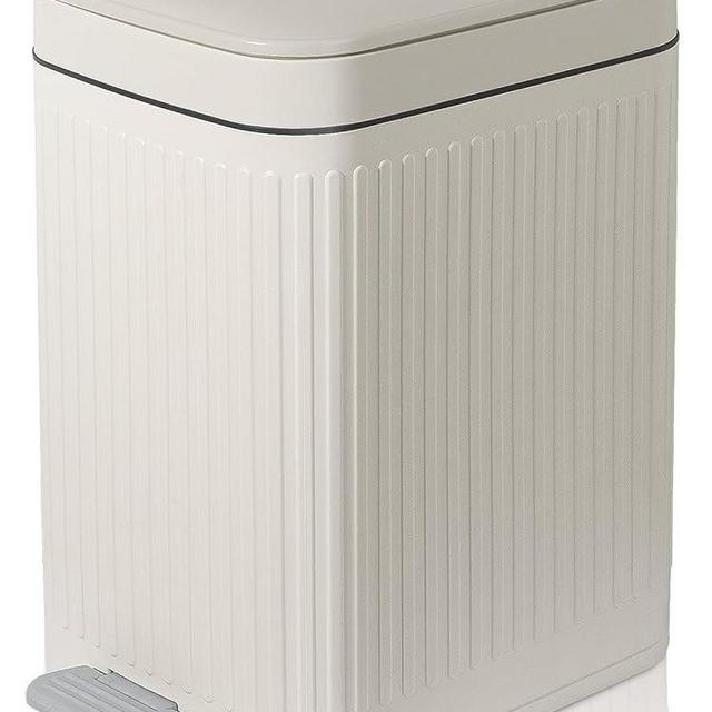 rejomiik Small Bathroom Trash Can with Lid Slim Soft Close Garbage Can Step Wastebasket Container Trash Bin for Office Bedroom Kitchen Living Room (1.9 Gallon White)