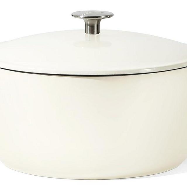 CAROTE 6Qt Enamel Cast Iron Dutch Oven With Lid Oven Safe Up to 500°F-Wide Flat Cooking Surface-Large Handle-Metal Knob-Sealed Lid Locking in Nutrients and Easy Cleaning-Cream