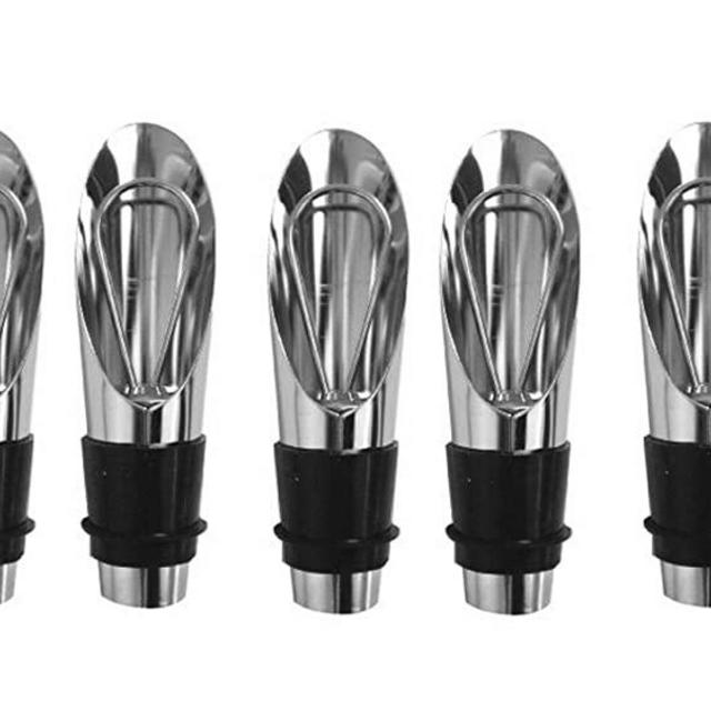 Wine Pourer and Stopper - 5 Pack - Tapered Design - Liquor and Wine Bottles - Drip Free Pouring - Stopper Creates an Seal - Keeps Wine Fresh - Gift for Wine Enthusiasts. (Retail pack)