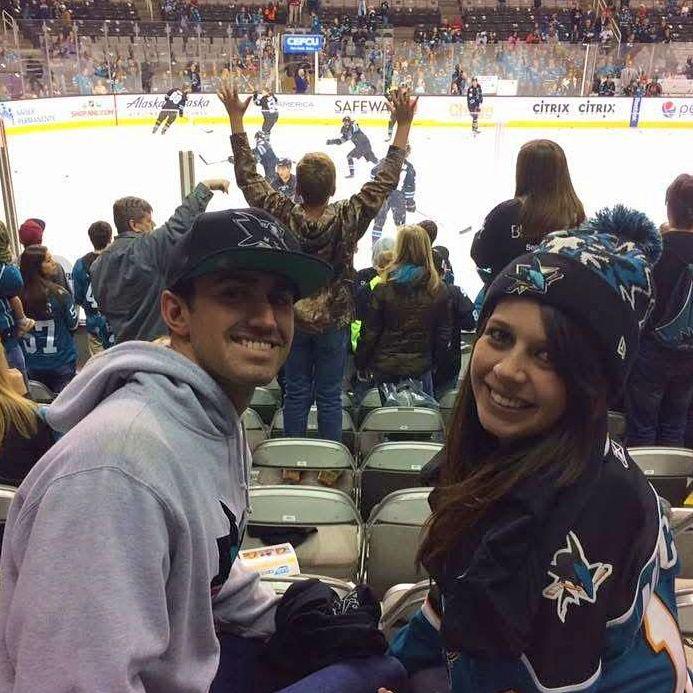 Almost on year to the day, we had to recreate the first time we ever hung out together. At a Sharks game of course!