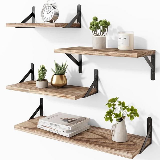 YGEOMER 4 Pack Wall Shelves Floating Shelves for Bedroom, Bathroom Storage, Living Room and Kitchen Farmhouse Decor(Different Sizes)
