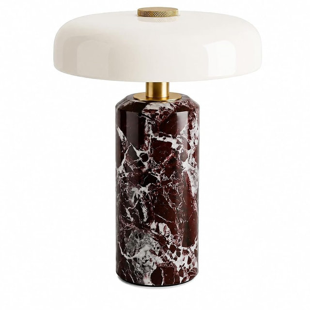 DJHVJS Marble Luxury Stone Rechargeable Touch Table Lamp, 3 Dimmable Cordless Design Bedside Lamp, Glass Lampshade, High-End and Light Luxury, for Console, Entryway, Foyer, Counter Purple