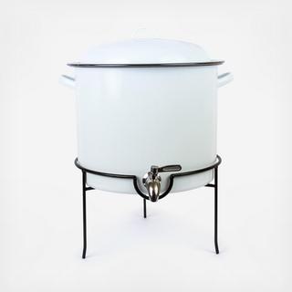 Vintage Enamelware Beverage Dispenser With Stand