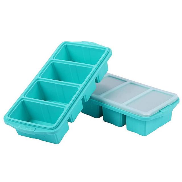 Large Ice Cube Freezing Tray - Soup Freezing Tray with Airtight Transparent Lid - 4Individual Compartments With Portion Scales - Storage For Broth, Sauces & Liquid Meal Prep - Oven & Dishwasher-Safe