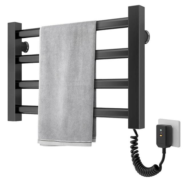 L-LINK Towel Warmer Heated Towel Rack Wall Mounted Electric Towel Drying 4 Bars Aluminum Heated Racks for Bathroom, Plug-in Bath Towel Heater Matte Black