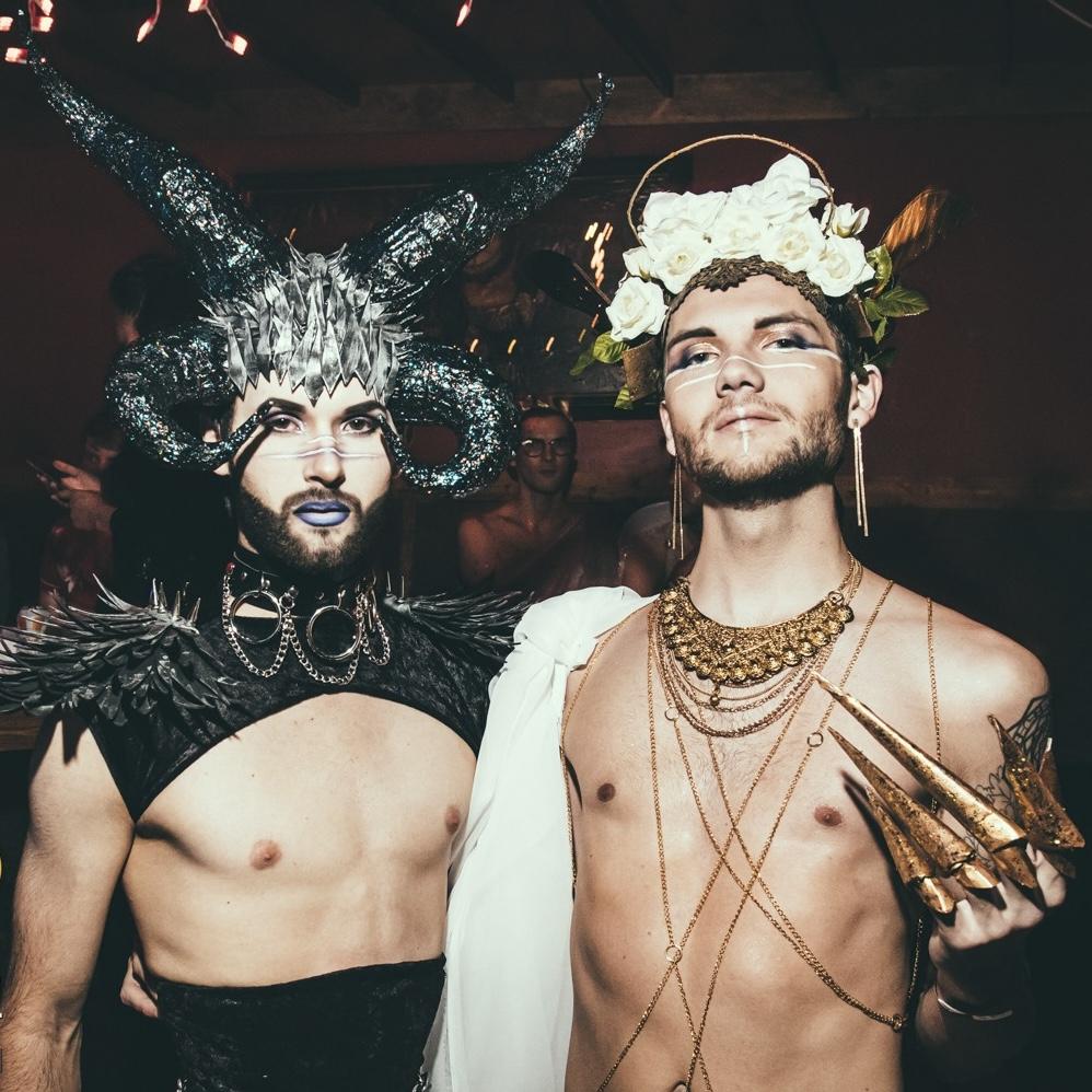 Our first couple’s costume at Queer Dance Party, Halloween 2019.