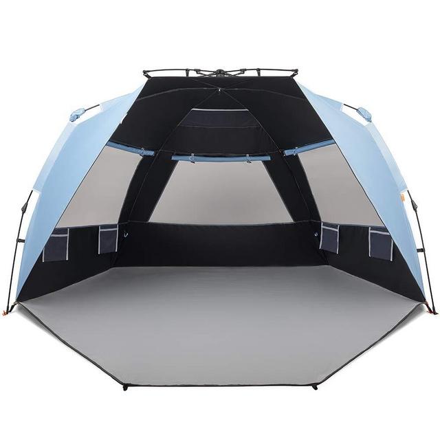 Easthills Outdoors Instant Shader Dark Shelter Deluxe XL Easy Up 4 Person Beach Tent Sun Shelter UPF 50+ with Extended Zippered Porch