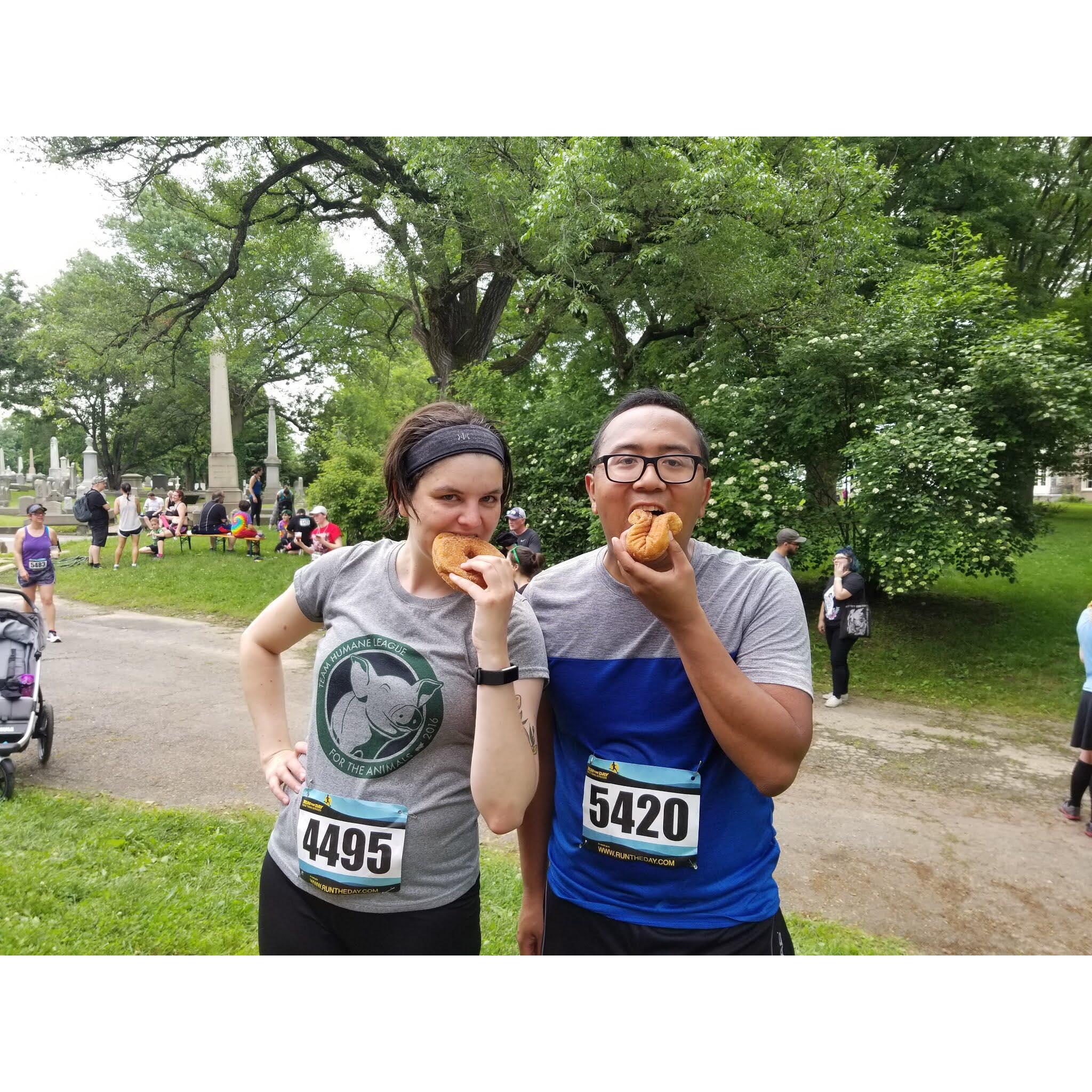 Rich's first 5K, where we were rewarded with donuts!