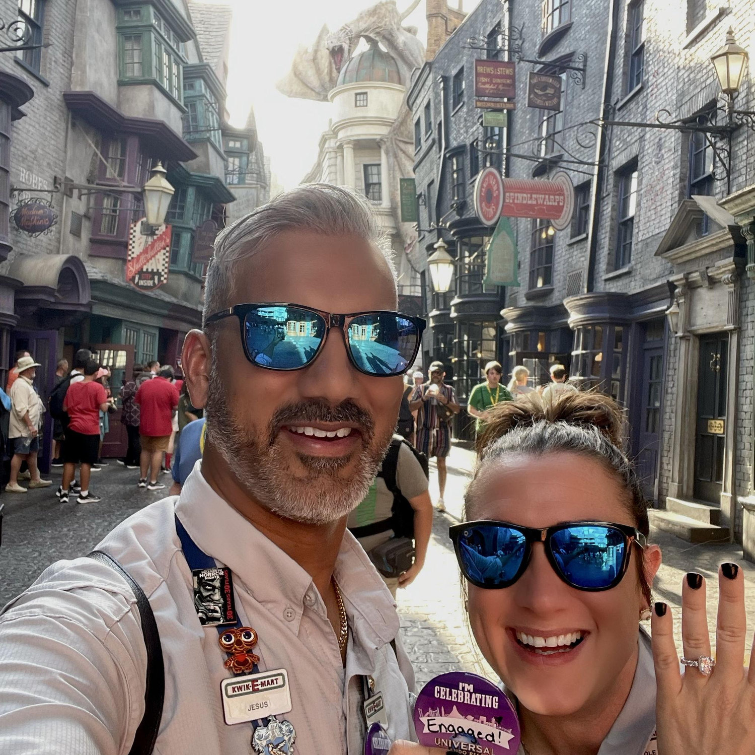 One of our many adventures together—wandering through Diagon Alley at Universal Orlando.