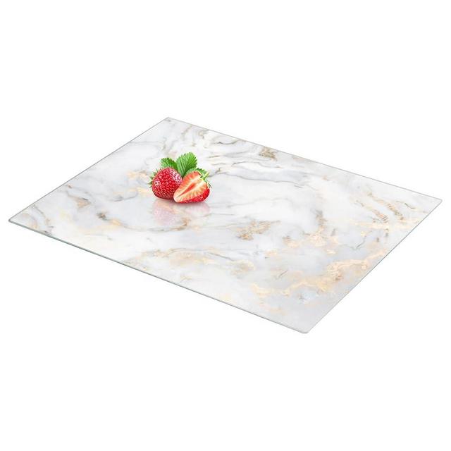 VSAR House Tempered Glass Cutting Board with White Gold Marble for Kitchen,16"x 12" Glass Chopping Board with Rubber Non Anti-Slip Feet, Dishwasher Safe, Scratch, Heat Resistant,Shatter Resistant