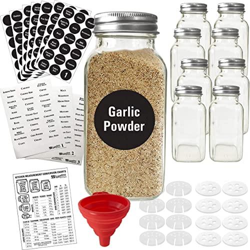 25 Glass Spice Jars with 396 Spice Labels, Chalk Marker and Funnel Complete  Set. 25 Square