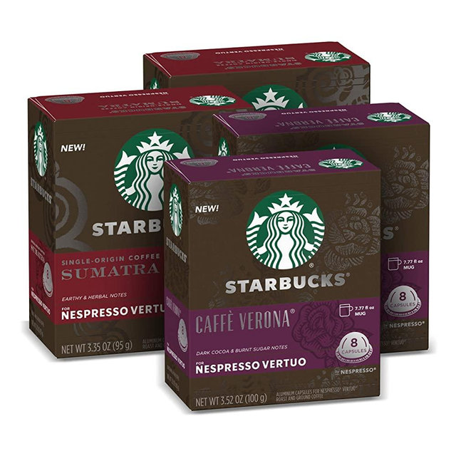 Starbucks Coffee Capsules for Nespresso Vertuo Machines — Dark Roast Variety Pack — 4 boxes (32 coffee pods total)
