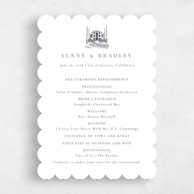 White Scalloped Wedding Program - Floris
