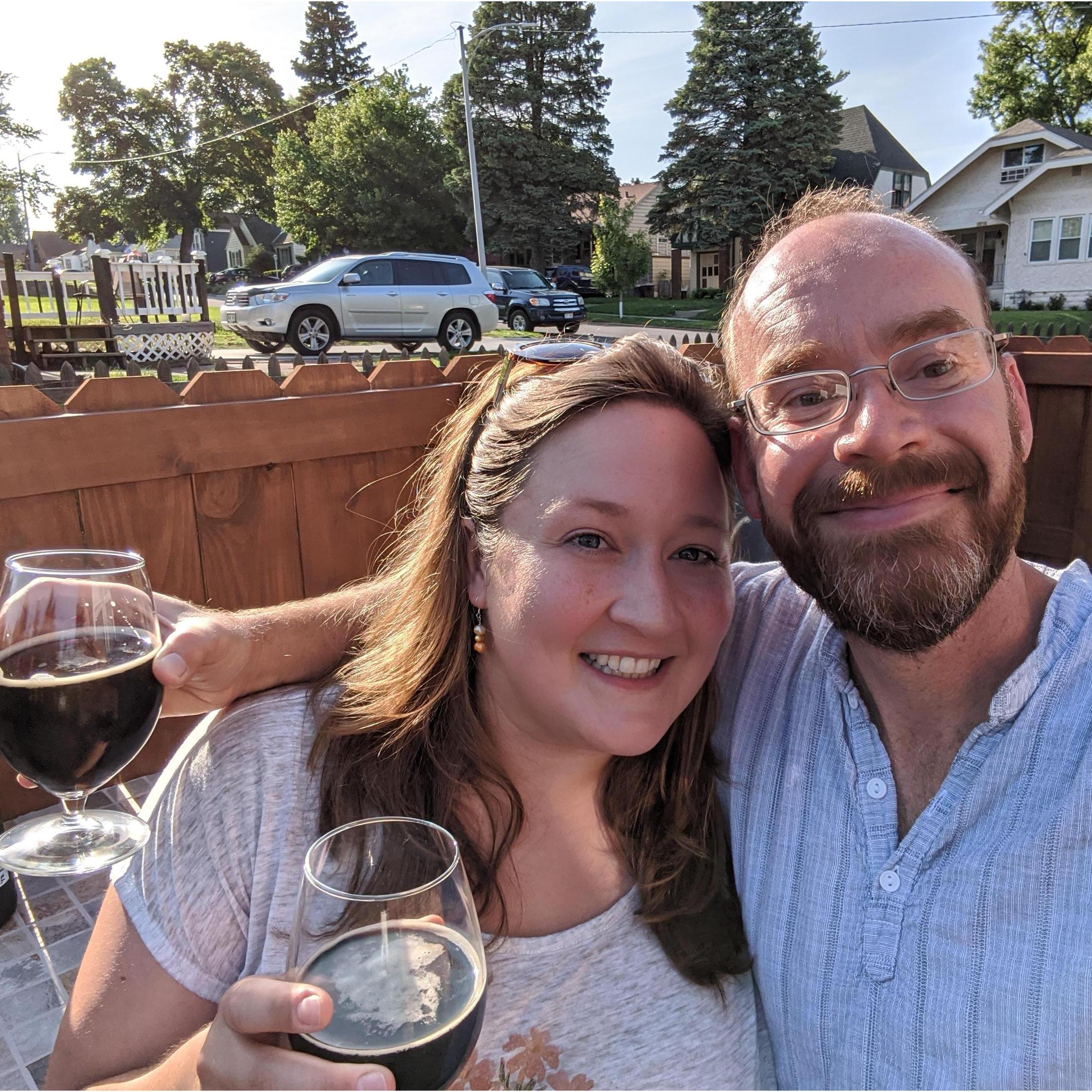 Celebrating the new backyard bar that Eli built!