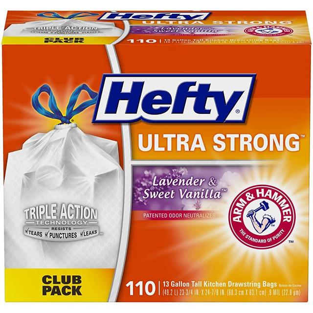 Hefty Ultra Strong Tall Kitchen Trash Bags, Lavender and Sweet Vanilla Scent, 13 Gallon, 110 Count