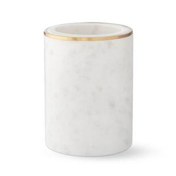 William Sonoma - White Marble and Brass Wastebasket