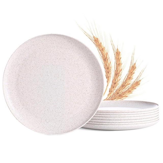 MISS BIG Dinner Plates,Wheat Straw Plates Set of 8,Lightweight for Dinner Plates Children& Adult Unbreakable Dinnerware Plates,No BPAs and No Chemical Dyes,Kids Plates(Wheat White,10inch-8pcs)